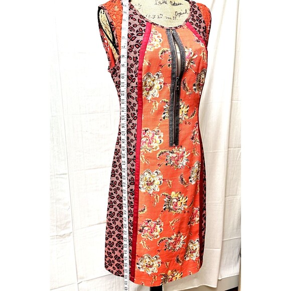 Save The Queen! Sleeveless Short Dress SZ L Orange Pink Floral Print Lined Italy - Picture 13 of 16
